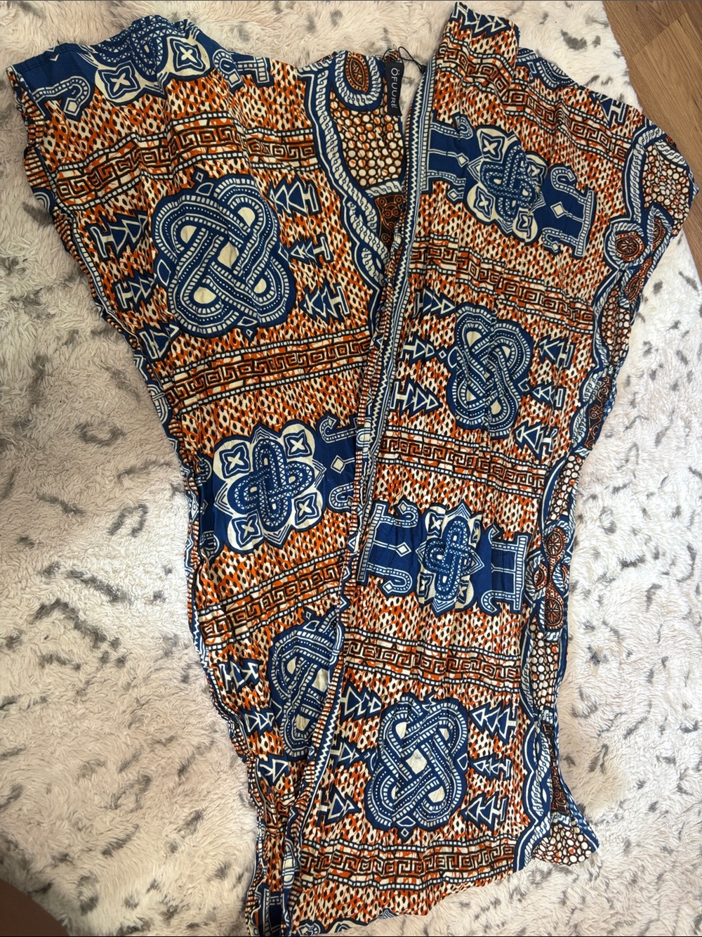 OFUURE Blue and Orange Patterned Lightweight Scarf Wrap